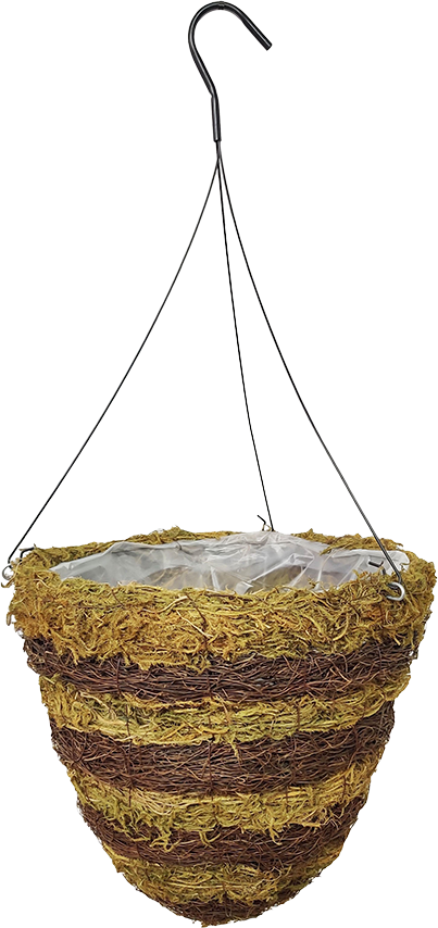 14 x 15 Inch Rattan Round Hive Moss/Brown 4 Strand Hanger – 15 per case - Hanging Baskets